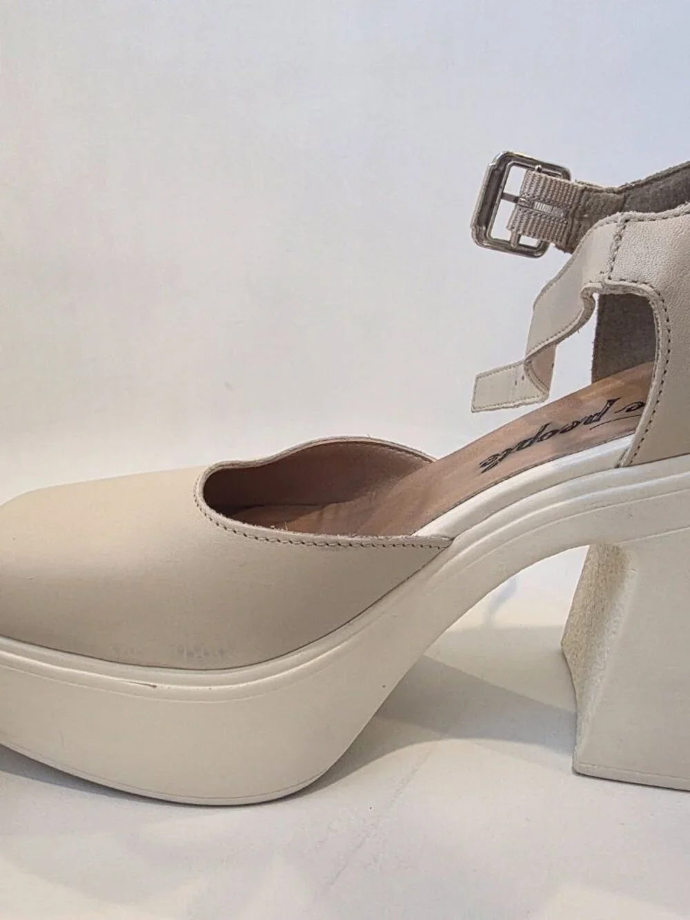 Free People Milan Mary Jane Chunky Leather Lug Sole Beige Size 8 Boho 70's